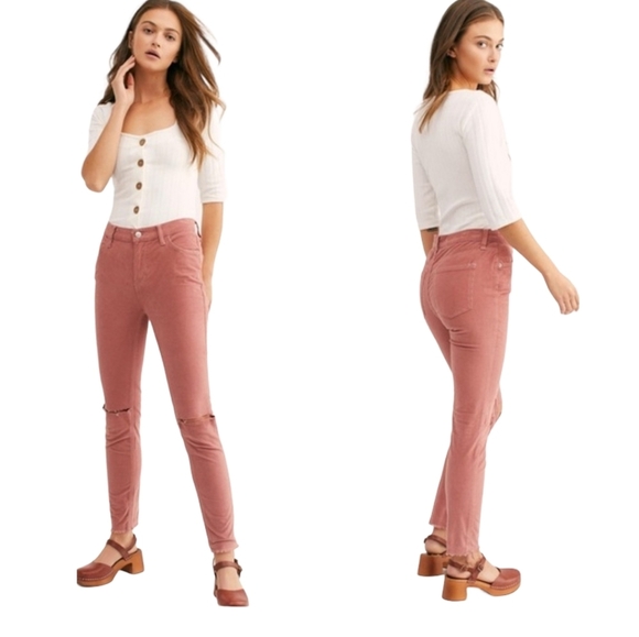 Free People Denim - 🌴FINAL SALE Free People Hi-Rise Cords Raw Hem Mauve Size 27